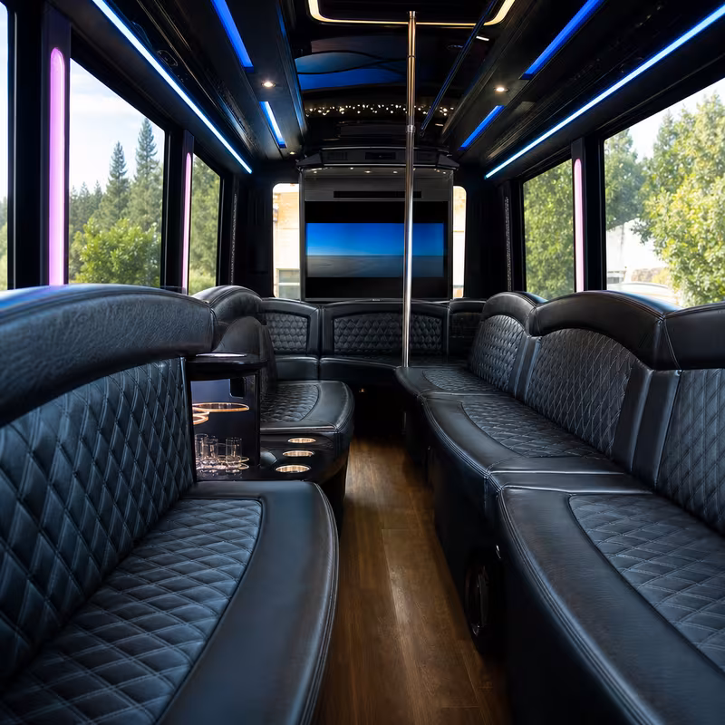 Passenger watching the San Jose scenery during a regional party bus road trip
