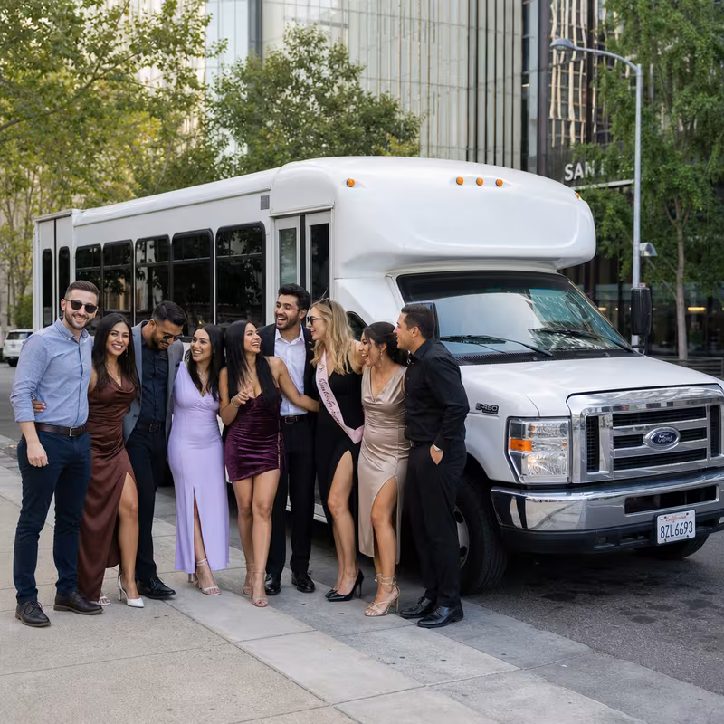 Black Mercedes Sprinter van staged for an San Jose Bachelor & Bachelorette Transportation group