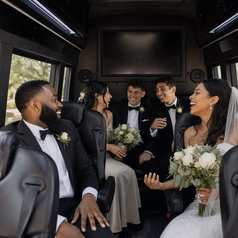 Black Mercedes Sprinter van staged for an San Jose Wedding Transportation group