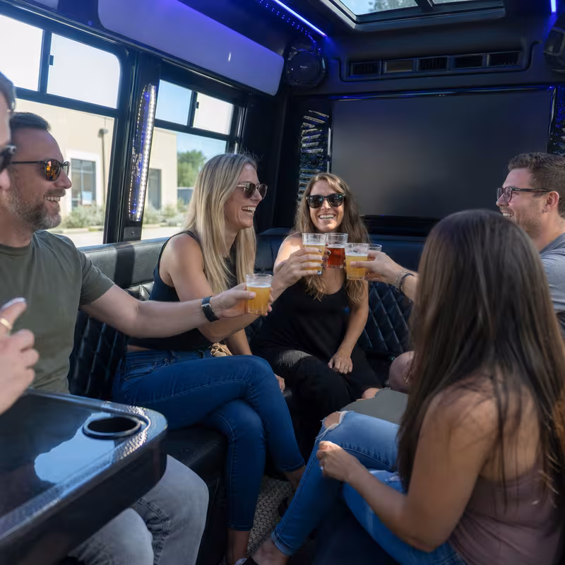 Black Mercedes Sprinter van staged for an San Jose Winery & Brewery Tour Transportation group